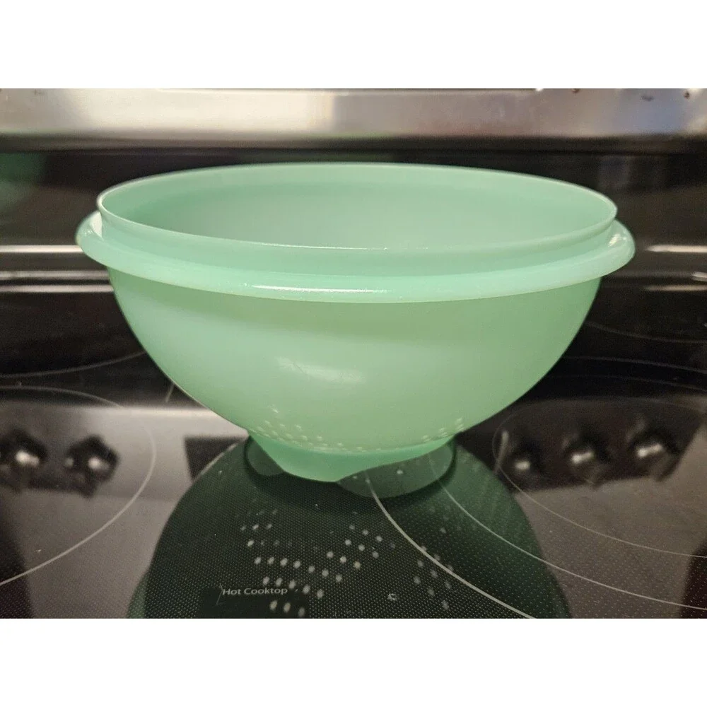 Vintage Tupperware Jadeite Green 9'' Pasta Strainer Colander W Lid #339 & #516